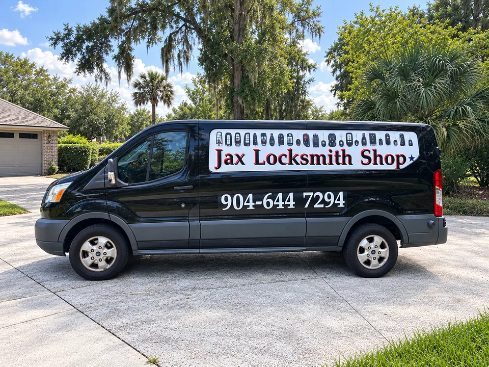 Jax Locksmith Shop mobile service van with the Middleburg phone number on its side